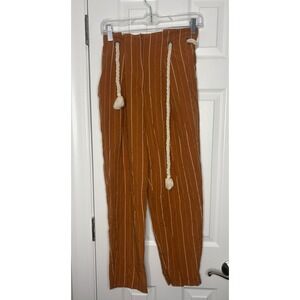 ASTR The Label Women's Neo High Waisted Pleasured Crop Pants Striped Papaya Sz S